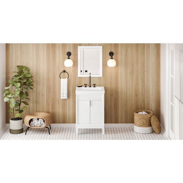 Jeffrey Alexander 24In. White Theodora Vanity, Lavante Cultured Marble Vessel Vanity Top, Integrated Rectangle Bowl VKITTHE24WHLAR - main